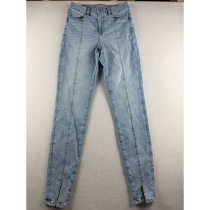 American Eagle Curvy Hi-Rise Jegging Light Wash  Seam Split Hem Jeans 6 Long